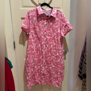 Foxcroft Pink and White Print Shirtdress